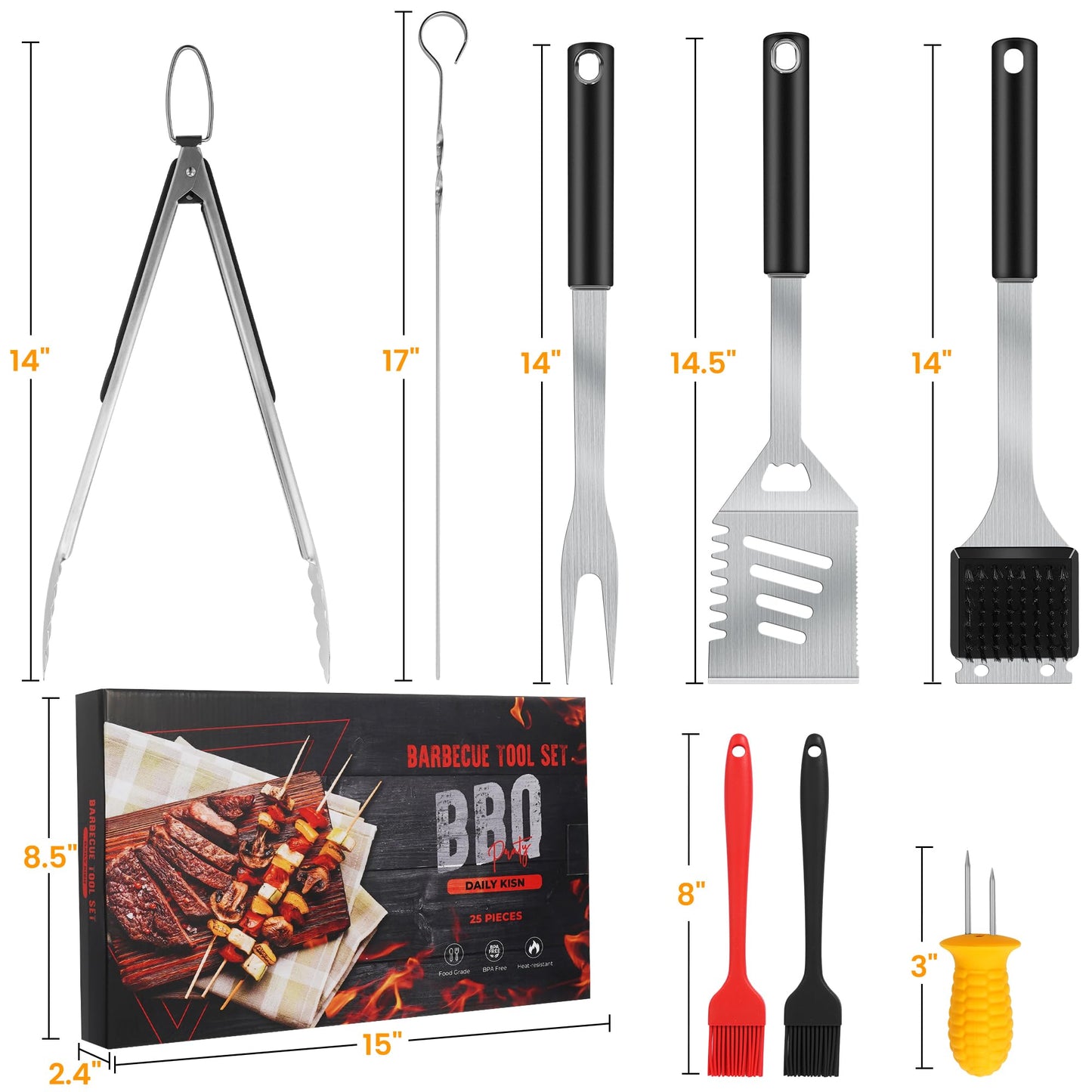 Grill Accessories Kit, Grill Tool Set with 4-in-1 BBQ Spatula and More