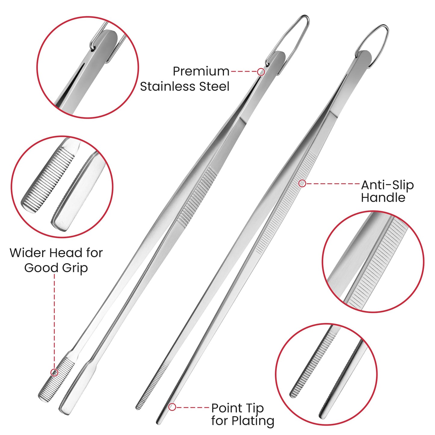 12-Inch Kitchen Tweezers, Food Grade Stainless Steel Tweezers Tongs (2PCS)