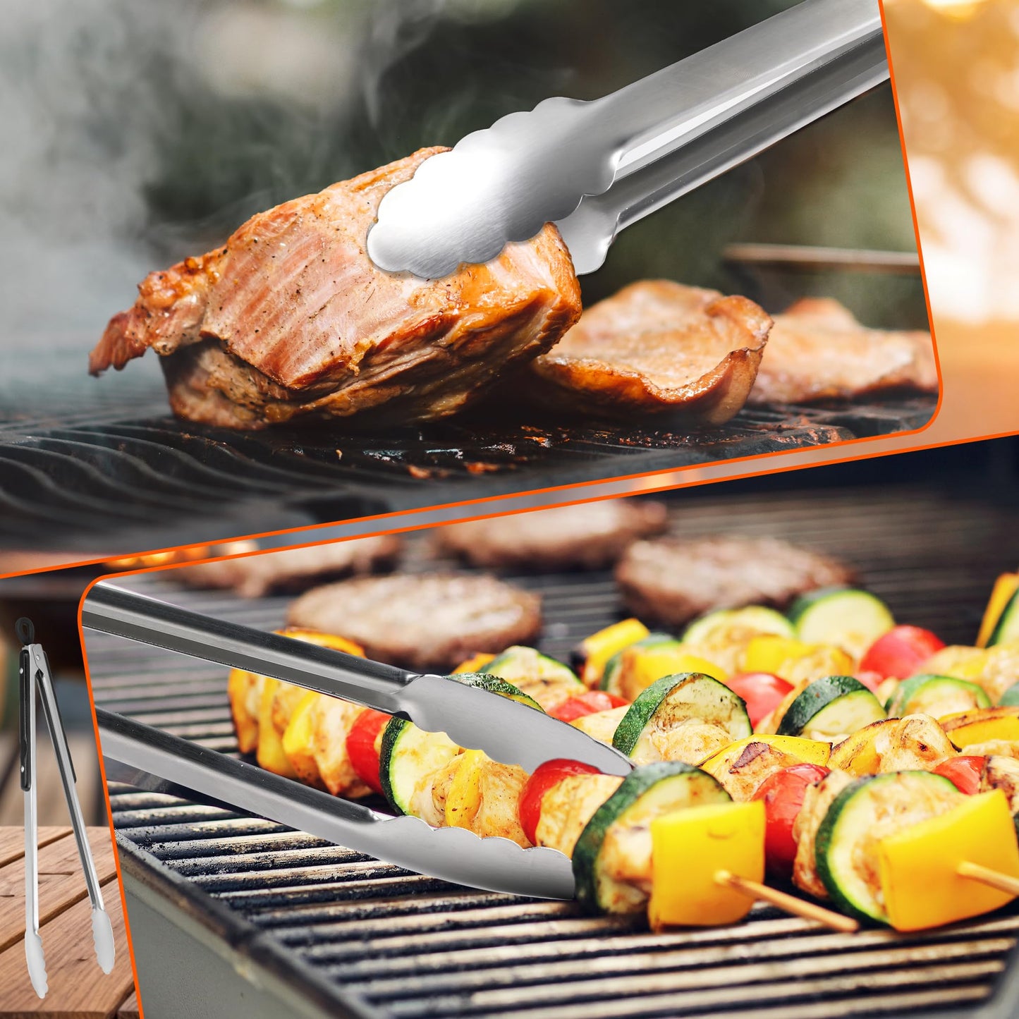 17 Inch Long Wood-Handled Grill Tongs