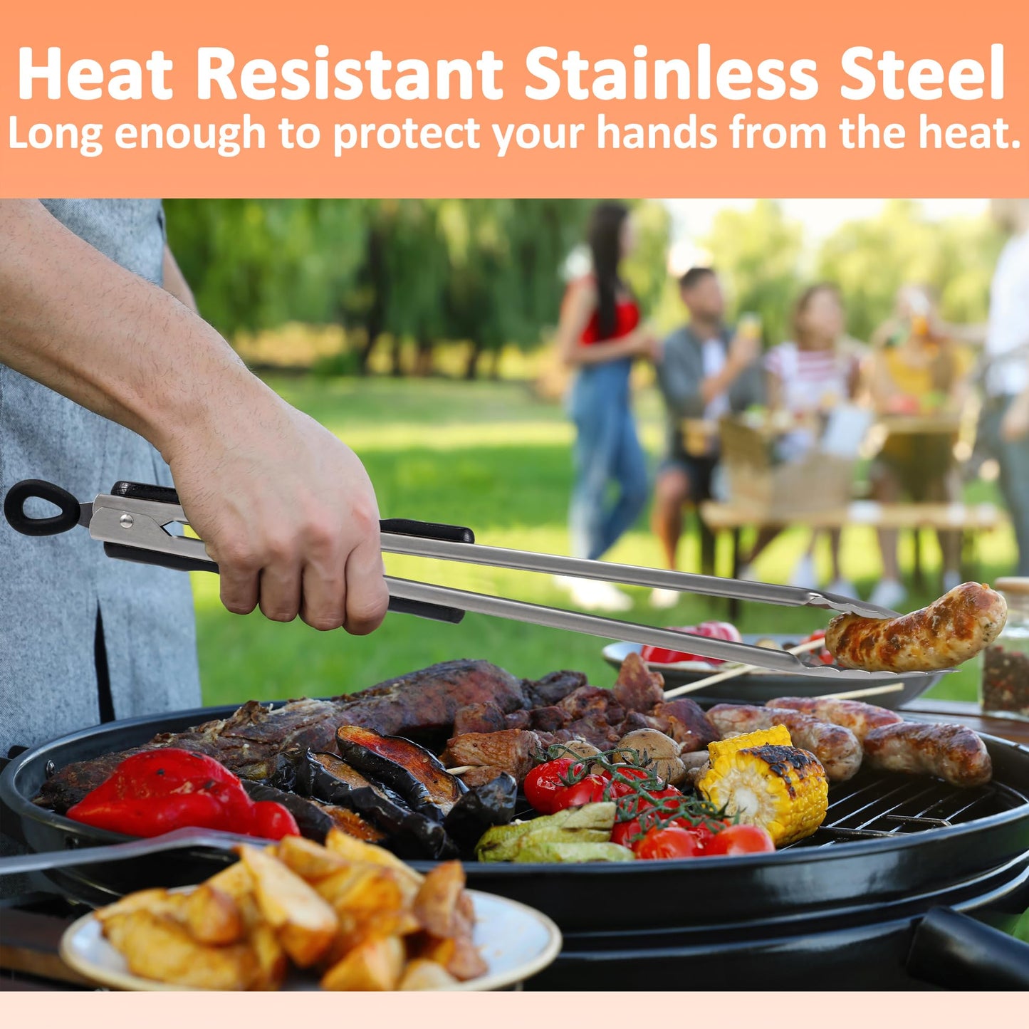 17 Inch Long Wood-Handled Grill Tongs