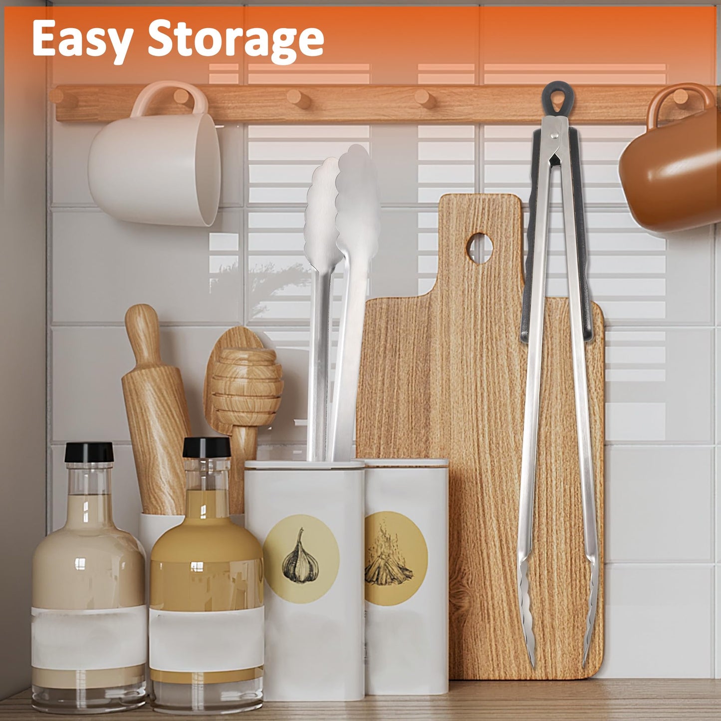 17 Inch Long Wood-Handled Grill Tongs