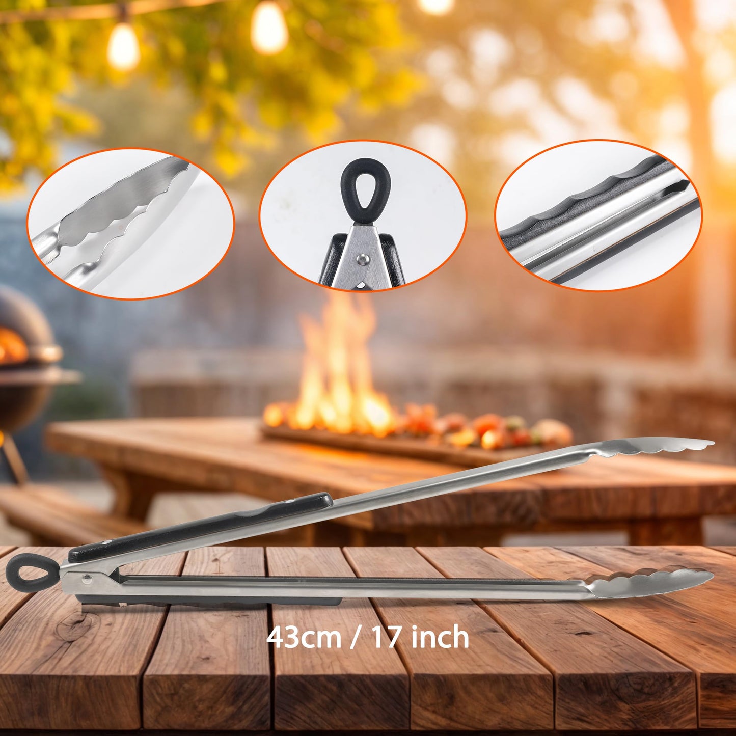 17 Inch Long Wood-Handled Grill Tongs