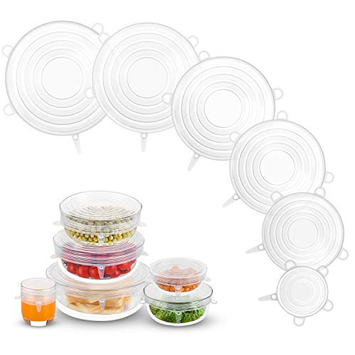 Silicone Stretch Lids, Zero Waste Reusable Silicone Container Lids, 6 PCS, White