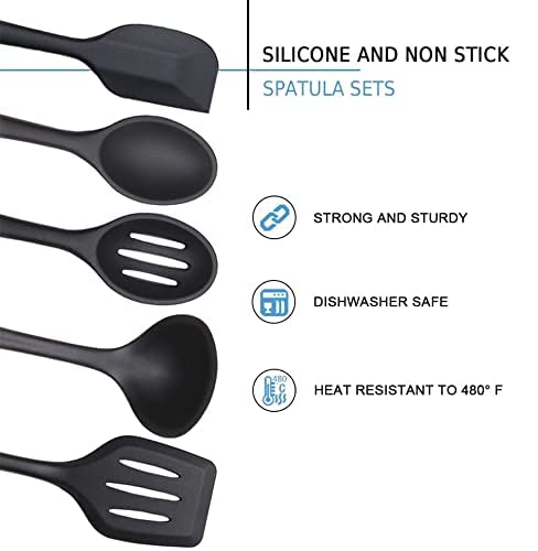 5PCS Silicone Kitchen Utensils Set - Silicone Spatula/Turner/Serving Spoon/Soup Ladle/Slotted Spoon