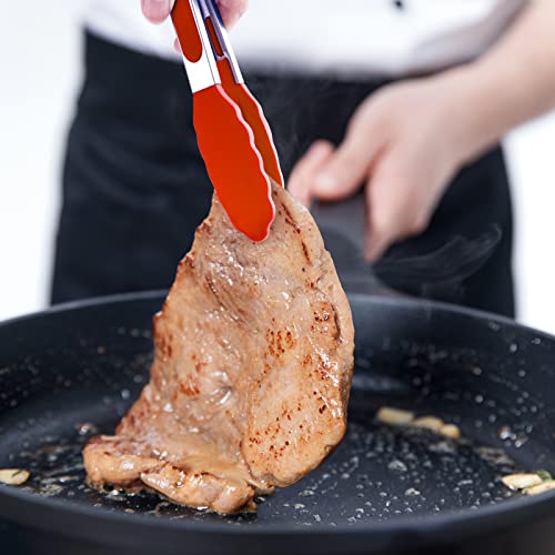 7"+9"+12" Silicone Kitchen Tongs Set | Cooking Tongs | Serving Tongs, Red