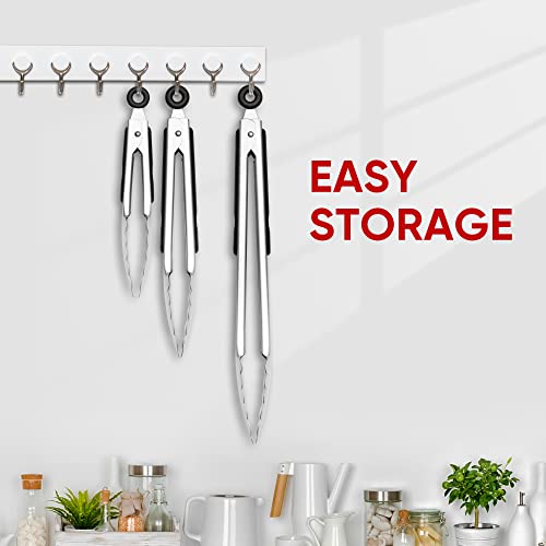 7"+9"+12" Stainless Steel Kitchen Tongs Set | Cooking Tongs | Serving Tongs | BBQ Tongs