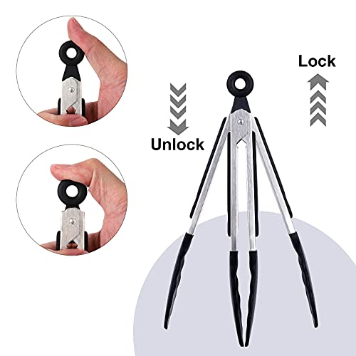 7"+9"+12" Silicone Kitchen Tongs Set | Cooking Tongs | Serving Tongs, Black