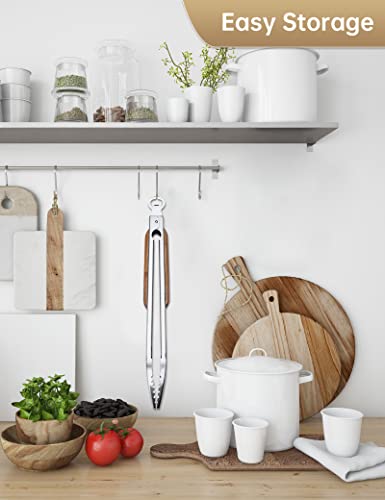 19.5"/50cm Ultra Long Stainless Steel Grill Tongs, BBQ Tongs with Real Wood Handles