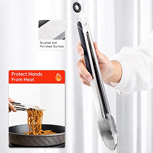 9"+12" Stainless Steel Kitchen Tongs Set | Cooking Tongs | Serving Tongs | BBQ Tongs