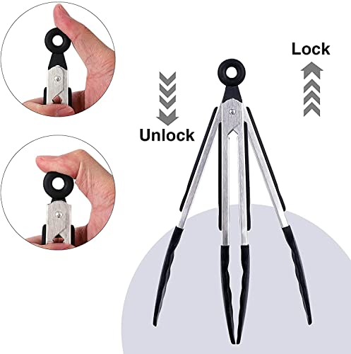 9"+12" Kitchen Tongs | Silicone Cooking Tongs | Serving Tongs | Salad Tongs, Black