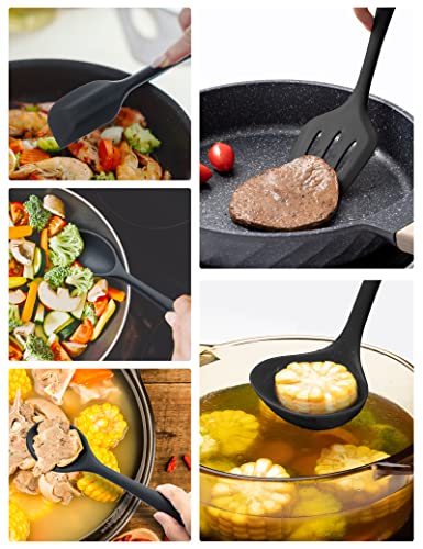5PCS Silicone Kitchen Utensils Set - Silicone Spatula/Turner/Serving Spoon/Soup Ladle/Slotted Spoon