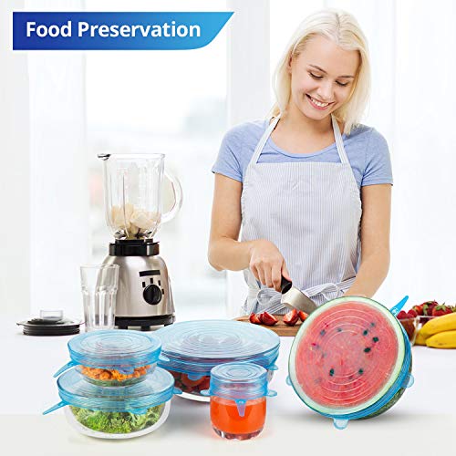 Silicone Stretch Lids, Zero Waste Reusable Silicone Container Lids, 12 PCS, Blue & White