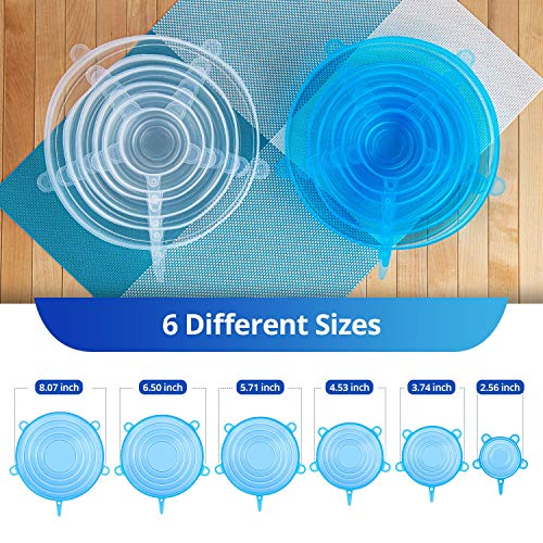 Silicone Stretch Lids, Zero Waste Reusable Silicone Container Lids, 6 PCS, Blue