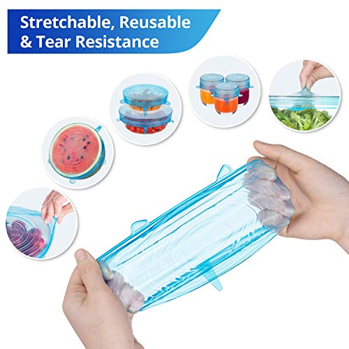 Silicone Stretch Lids, Zero Waste Reusable Silicone Container Lids, 12 PCS, Blue & White