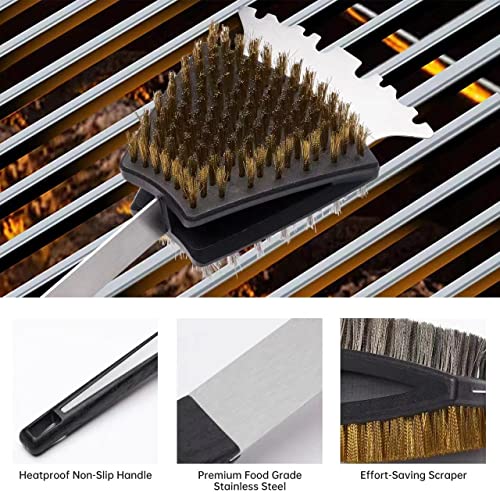 2-In-1 Grill Cleaner: 16.5" Long Double Sided Grill Cleaning Brush and Scraper