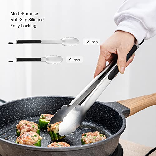 9"+12" Stainless Steel Kitchen Tongs Set | Cooking Tongs | Serving Tongs | BBQ Tongs