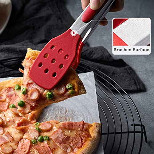 9 Inch Slotted Kitchen Tongs | Silicone Cooking Tongs | Serving Tongs, Red