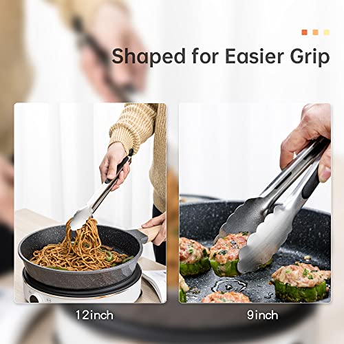9"+12" Stainless Steel Kitchen Tongs Set | Cooking Tongs | Serving Tongs | BBQ Tongs