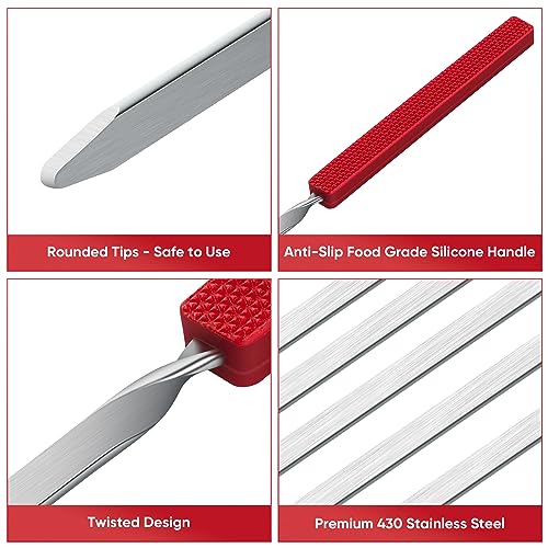 16" Long Kebab Skewers/Grill Skewers with Silicone Handle, 10 Pack, Storage Bag Included