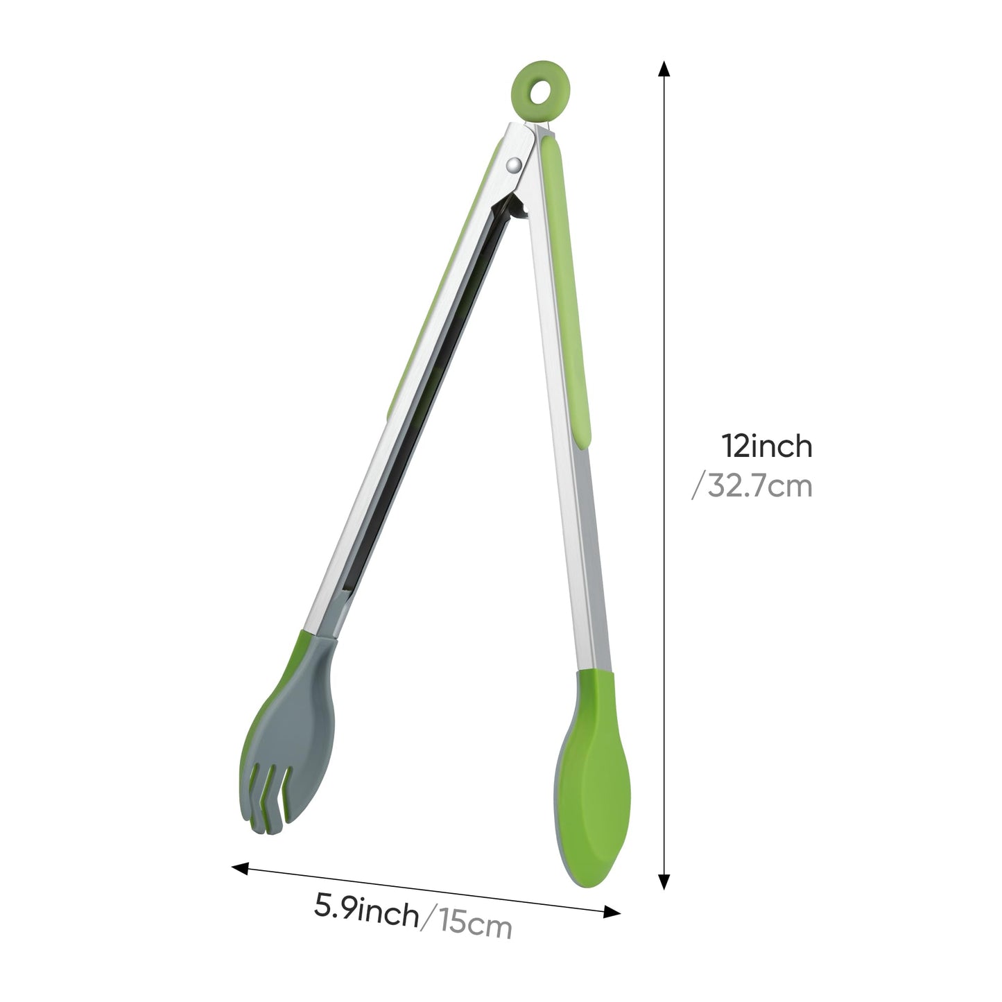 12 Inch Cooking Tongs, 2-in-1 Design with 0.5oz Measure Spoon, Stainless Steel Kitchen Tongs with Silicone Tips