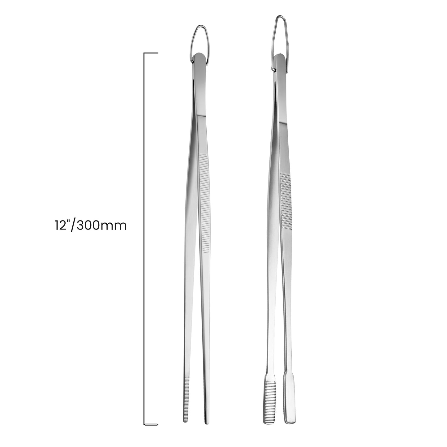 12-Inch Kitchen Tweezers, Food Grade Stainless Steel Tweezers Tongs (Point Tip + Flat Tip)