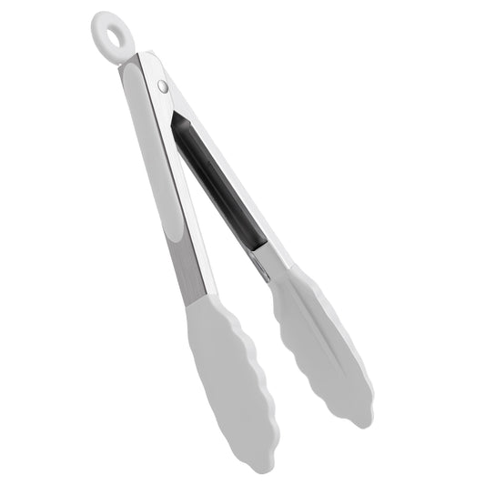 9 Inch Kitchen Tongs, Cooking Tongs with Silicone Tips (9", White)