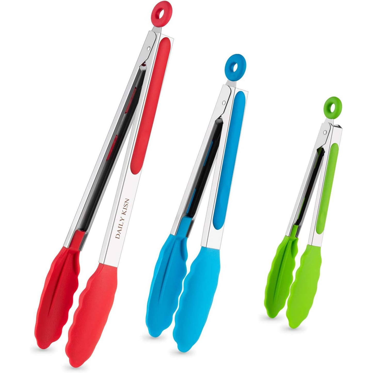 7"+9"+12" Silicone Kitchen Tongs Set | Cooking Tongs | Salad Tongs, Multicolor