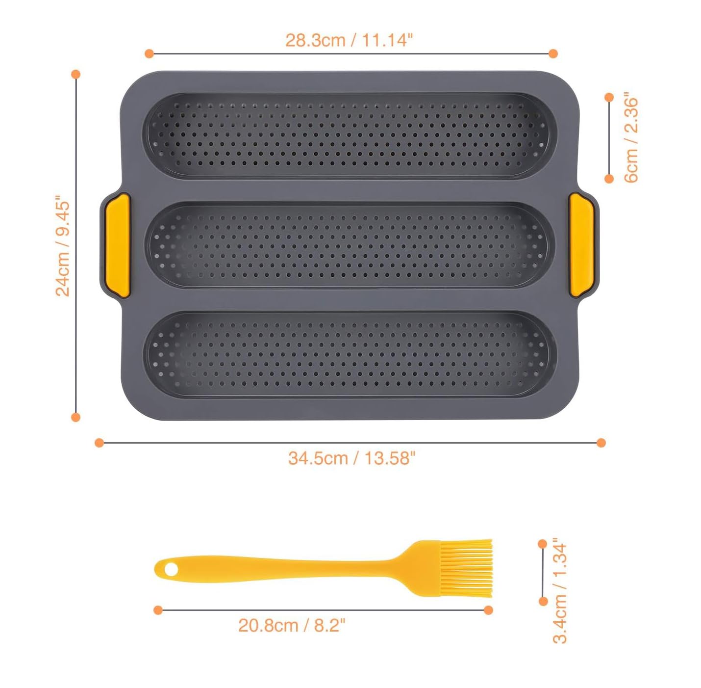 Molde de silicona para baguette DAILY KISN, moldes de silicona antiadherentes para hornear pan francés, molde para hornear pan largo transpirable de 3 ondas, viene con cepillo de silicona (molde de silicona + cepillo)