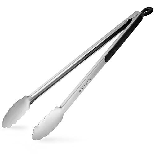 DAILY KISN 7+9+12 Stainless Steel Cooking Tongs with Silicone Tips