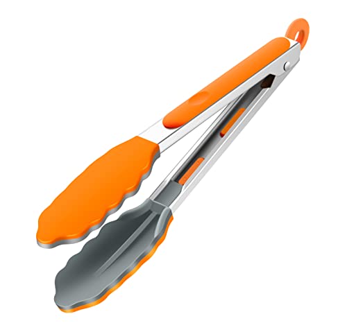 9 Inch Kitchen Tongs | Silicone Cooking Tongs | Serving Tongs | Salad Tongs, Orange