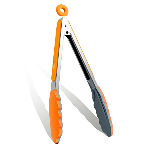 9 Inch Kitchen Tongs | Silicone Cooking Tongs | Serving Tongs | Salad Tongs, Orange