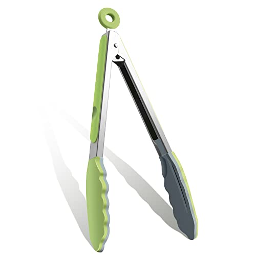 9 Inch Kitchen Tongs | Silicone Cooking Tongs | Serving Tongs | Salad Tongs, Green