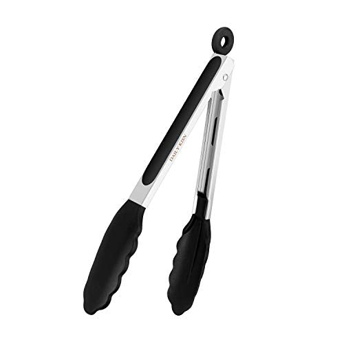 9 Inch Silicone Kitchen Tongs | Cooking Tongs | Serving Tongs, Black