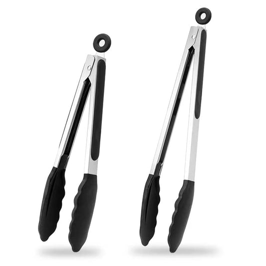 9"+12" Kitchen Tongs | Silicone Cooking Tongs | Serving Tongs | Salad Tongs, Black