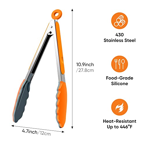 9 Inch Kitchen Tongs | Silicone Cooking Tongs | Serving Tongs | Salad Tongs, Orange