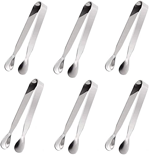 Stainless Steel Ice Tongs | Sugar Cube Tongs | Mini Serving Tongs | Appetizers Tongs, 6 PCS