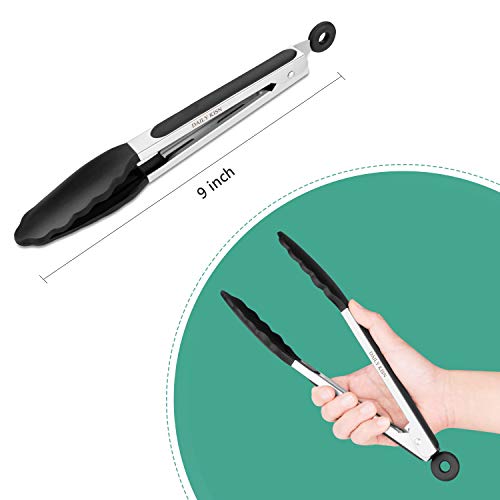 9 Inch Silicone Kitchen Tongs | Cooking Tongs | Serving Tongs, Black