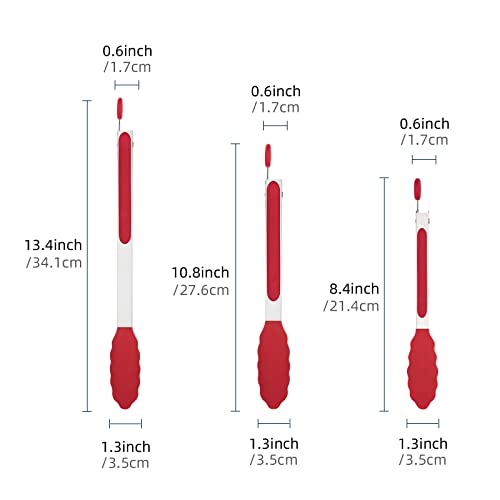 Juego de pinzas de cocina de silicona de 7"+9"+12" | Pinzas para cocinar | Pinzas para servir, color rojo