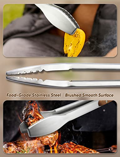 19.5"/50cm Ultra Long Stainless Steel Grill Tongs, BBQ Tongs with Real Wood Handles