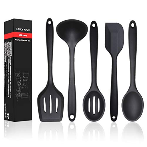 5PCS Silicone Kitchen Utensils Set - Silicone Spatula/Turner/Serving Spoon/Soup Ladle/Slotted Spoon