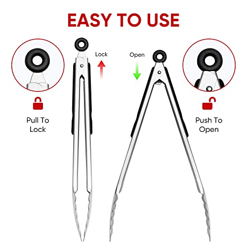 Juego de pinzas de cocina de acero inoxidable de 7"+9"+12" | Pinzas para cocinar | Pinzas para servir | Pinzas para barbacoa