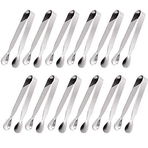 Stainless Steel Ice Tongs | Sugar Cube Tongs | Mini Serving Tongs | Appetizers Tongs, 12 PCS