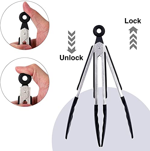 Pinzas de cocina de 9"+12" | Pinzas de silicona para cocinar | Pinzas para servir | Pinzas para ensalada, negras