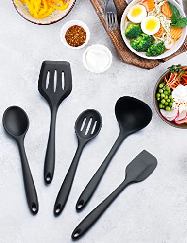 5PCS Silicone Kitchen Utensils Set - Silicone Spatula/Turner/Serving Spoon/Soup Ladle/Slotted Spoon