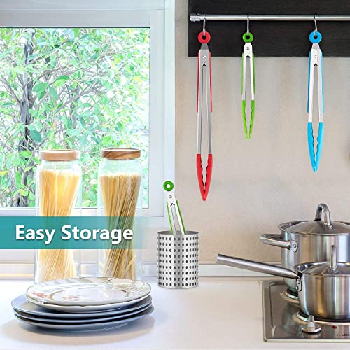 7"+9"+12" Silicone Kitchen Tongs Set | Cooking Tongs | Salad Tongs, Multicolor