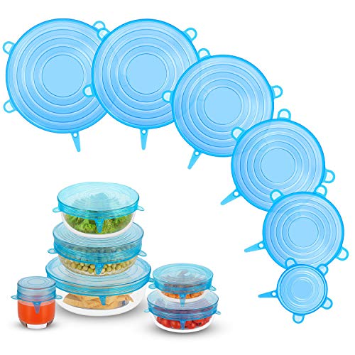 Silicone Stretch Lids, Zero Waste Reusable Silicone Container Lids, 6 PCS, Blue