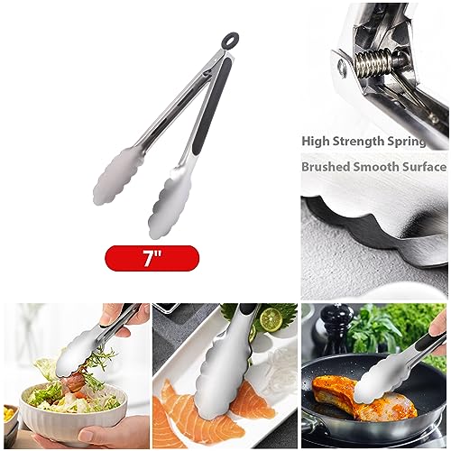 7" Small Tongs, Stainless Steel Food Tongs, Mini Serving Tongs (7", 3PCS)