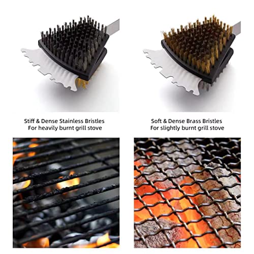 2-In-1 Grill Cleaner: 16.5" Long Double Sided Grill Cleaning Brush and Scraper