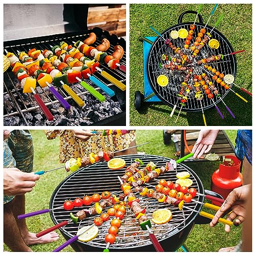 16" Long Kebab Skewers/Grill Skewers with Silicone Handle, 10 Pack, Storage Bag Included